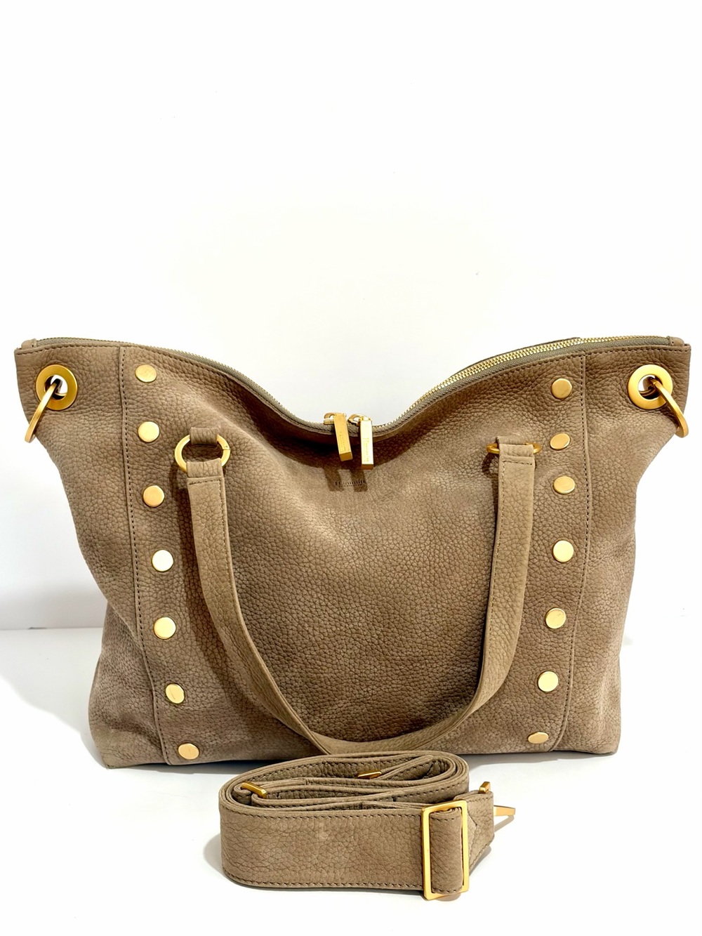 Hammitt Daniel Large SatchelIn Grey Natural Nubuck Leaher/Brushed Gold